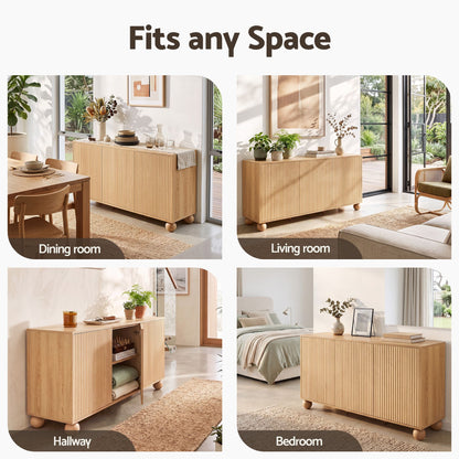 Artiss Buffet Sideboard Cabinet 2-Tier Fluted Kitchen Storage Ball Legs Pine