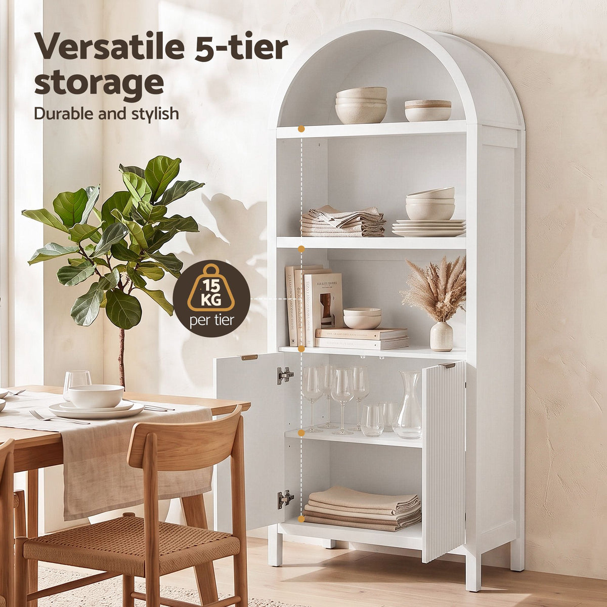 Artiss Buffet Sideboard Cabinet Pantry X2 180CM Arched Storage Bookshelf White