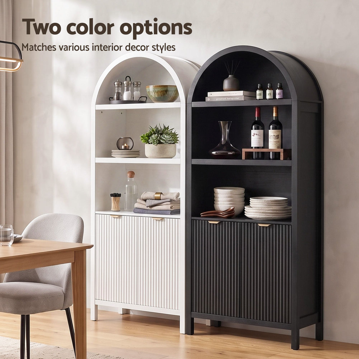 Artiss Buffet Sideboard Cabinet Pantry X2 180CM Arched Storage Bookshelf White