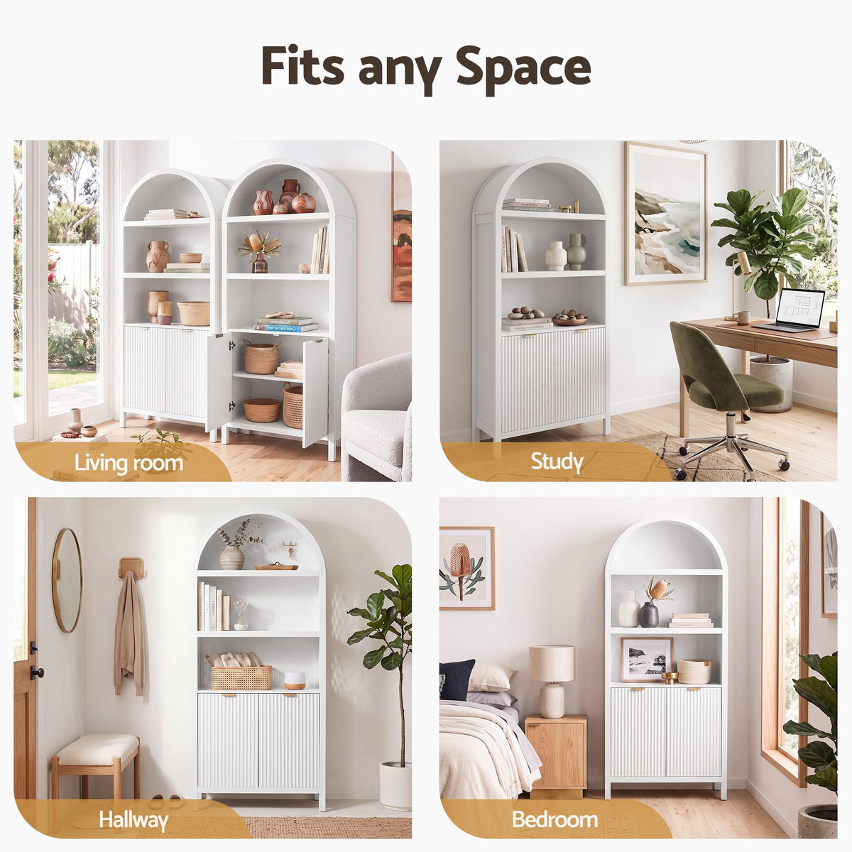 Artiss Buffet Sideboard Cabinet Pantry X2 180CM Arched Storage Bookshelf White