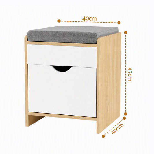 Artiss Storage Ottoman with Drawer 100kg Capacity Footrest Cushion Pine