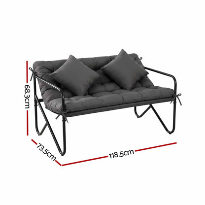 Gardeon Garden Bench 2 Seater Outdoor Bench Metal with Cushion 118cm Black