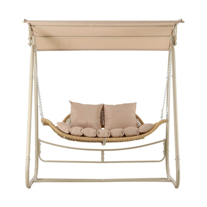 Gardeon Outdoor Swing Chair 2-Seater Rattan Seat with Canopy Beige