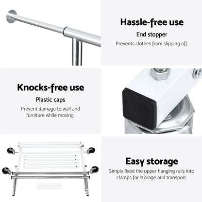 Artiss 2X Clothes Rack Double Rod Airer Rail Coat Stand Adjustable Hanger