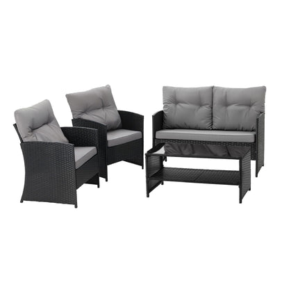 Gardeon 4-Piece Outdoor Sofa Set Coffee Table Chair Rattan Furniture Black