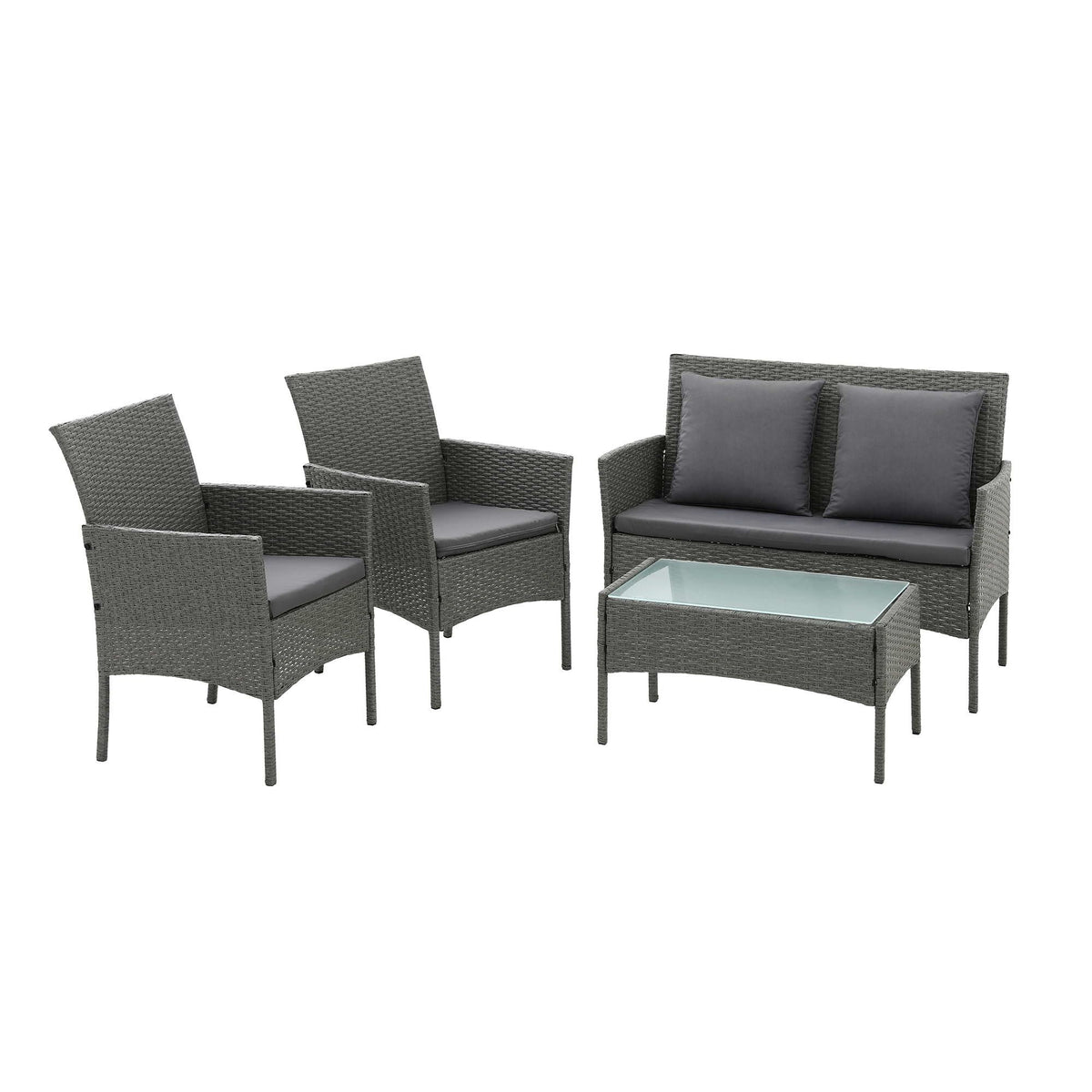 Gardeon 4-Piece Outdoor Sofa Set Rattan Furniture with Two Pillows Grey