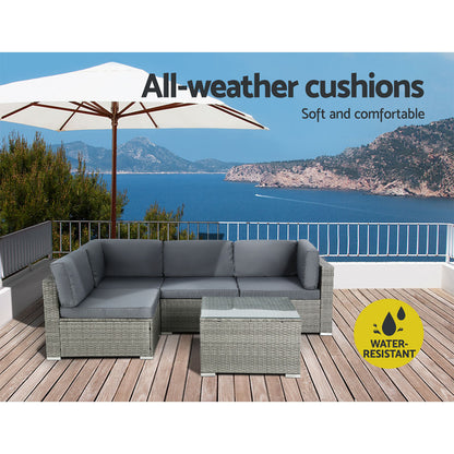 Gardeon 5-Piece Outdoor Sofa Set Wicker Couch Lounge Setting 4 Seater Grey