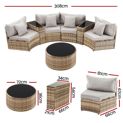 Gardeon 4 Seater Outdoor Sofa Set 7PCS Table Chair Brown Rattan Patio Furniture