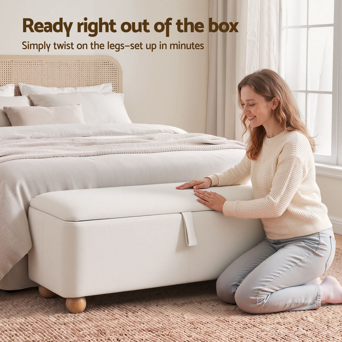 Artiss Storage Ottoman Hidden Bench Velvet Blanket Box Beige 97cm