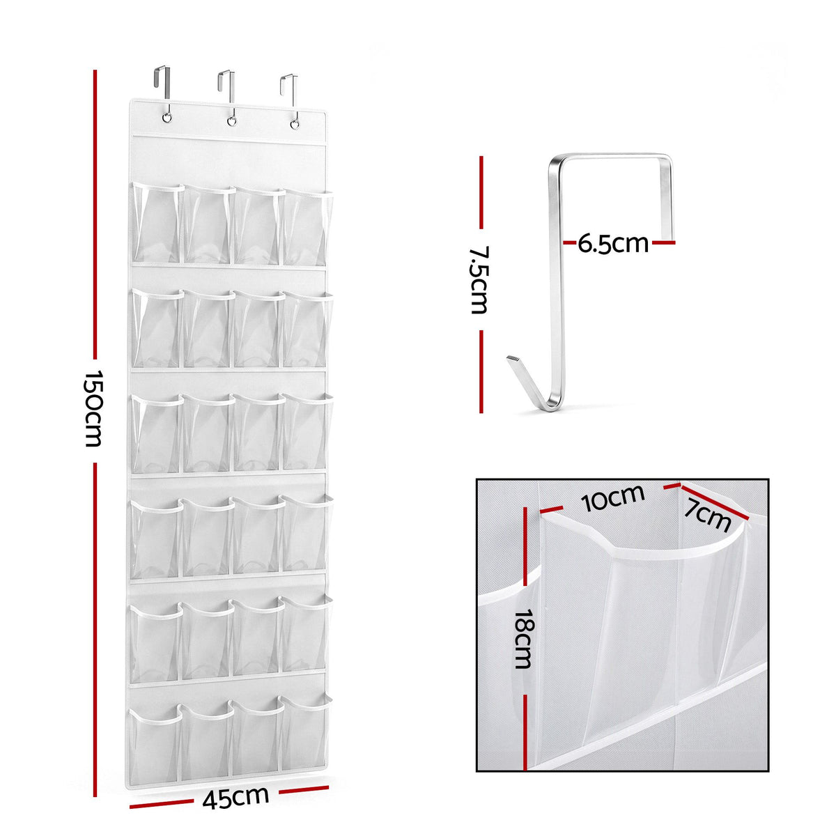 Artiss Over Door Shoe Organiser Storage 6-Tier Pantry Hanger 24 Pockets White