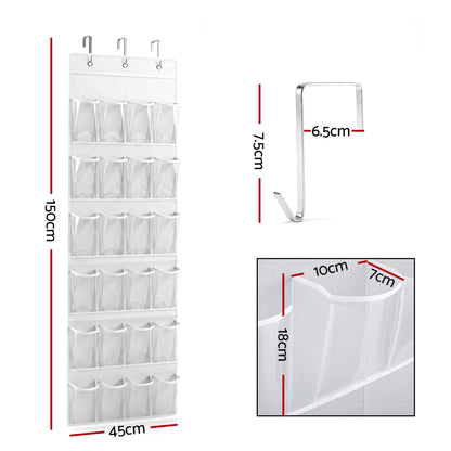 Artiss Over Door Shoe Organiser Storage X2 6-Tier Pantry Hanger 24 Pockets White