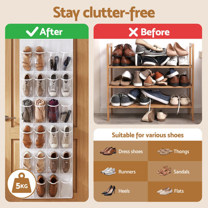 Artiss Over Door Shoe Organiser Storage X2 6-Tier Pantry Hanger 24 Pockets White