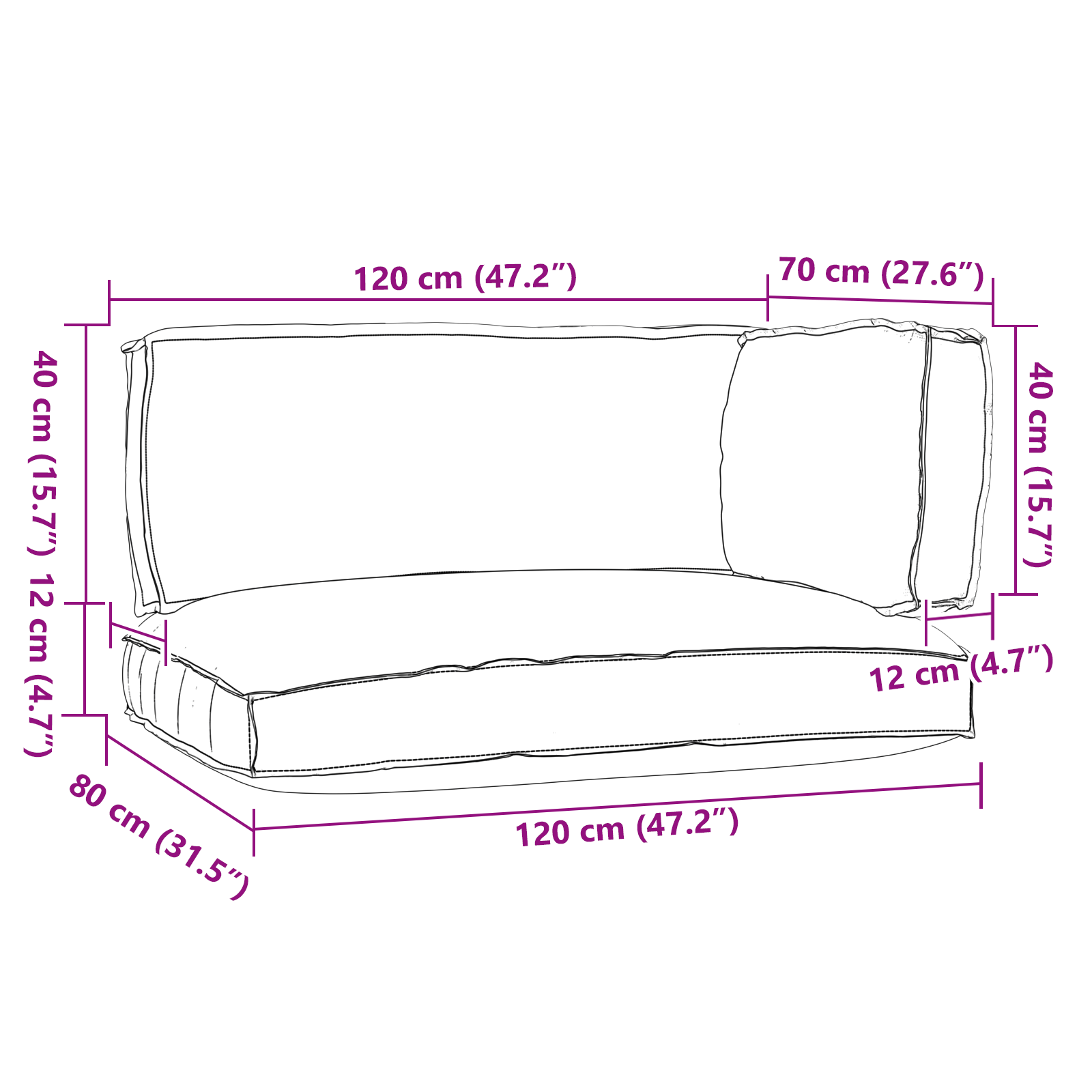 Pallet Cushion Set 3 Pcs 120 X 80 X 12 Cm