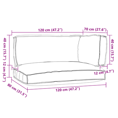 Pallet Cushion Set 3 Pcs 120 X 80 X 12 Cm