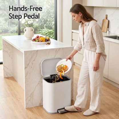 Cefito 20L Trash Bin Steel Pedal Bins Soft Close Kitchen Rubbish Waste Can White