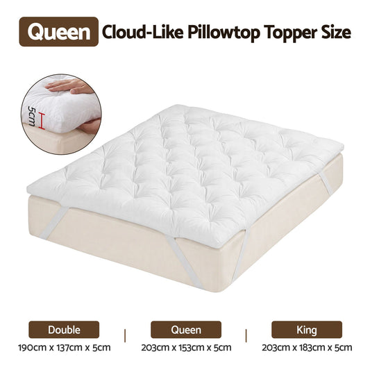 Giselle Queen Pillow Top Mattress Topper 1300GSM White Duck Feather For Old Bed Upgrade 5cm Thick
