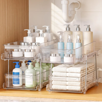 Artiss 2 Pack Clear Pull Out Cabinet Organiser 2 Tier Storage Drawers