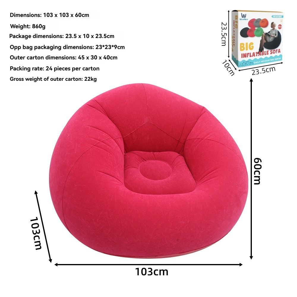 Inflatable Lazy Chair Portable Foldable Sofa Single Person Lazy Sofa Indoor - Gray - Size 01