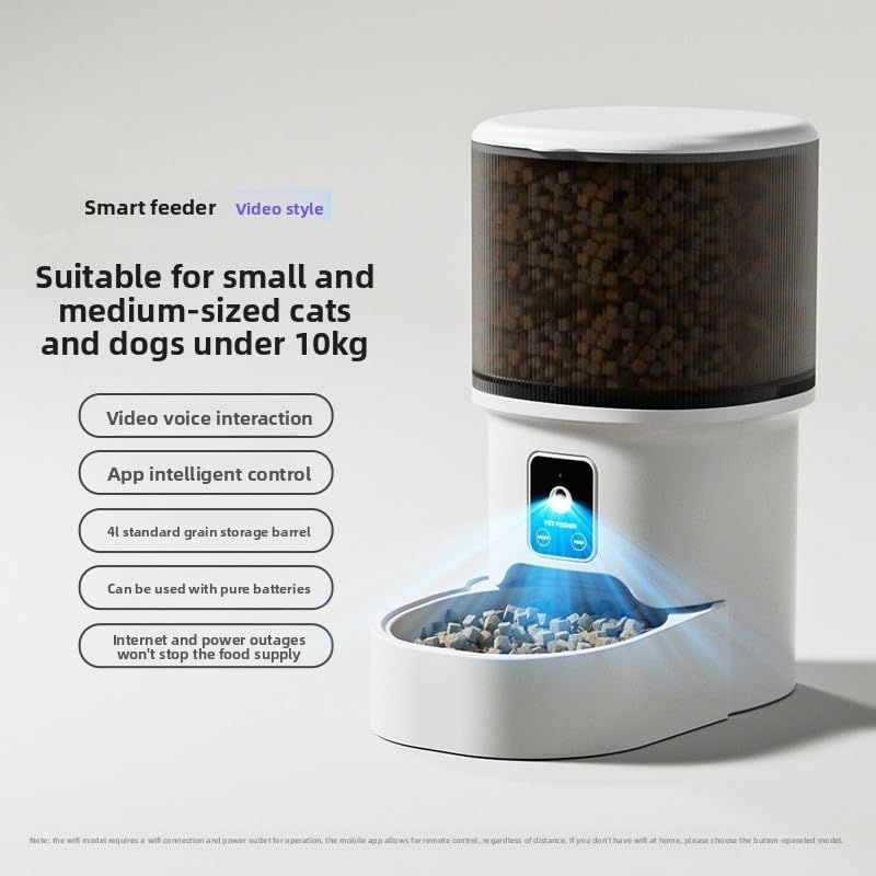 Smart Camera Pet Feeder with HD Camera, 4L Automatic Dog & Cat Food Dispenser with Wi-Fi, 2-Way Audio, Timer & Remote Control for Small/Medium Pets