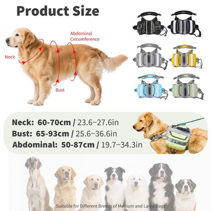Dog Backpack for Medium & Large Dogs,Dog Pack Saddle Bag for Dogs for Hiking,Pet Backpack Harness with Reflective Strips,2 Capacious Side Pockets for Walking Running,Camouflage - Camouflage - Size 2 Capacious Side Pockets