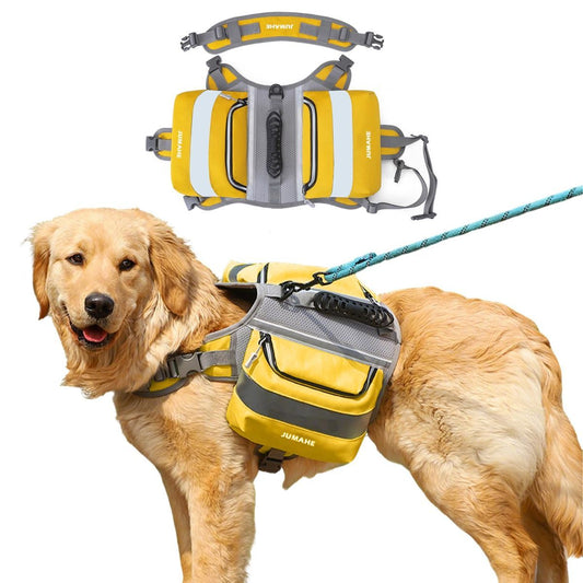 Dog Backpack for Medium & Large Dogs,Dog Pack Saddle Bag for Dogs for Hiking,Pet Backpack Harness with Reflective Strips,2 Capacious Side Pockets for Walking Running,Camouflage - Yellow - Size 2 Capacious Side Pockets