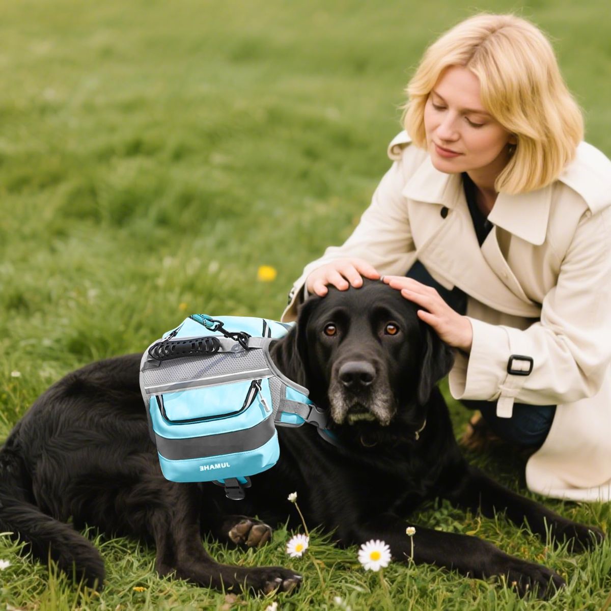 Dog Backpack for Medium & Large Dogs,Dog Pack Saddle Bag for Dogs for Hiking,Pet Backpack Harness with Reflective Strips,2 Capacious Side Pockets for Walking Running,Camouflage - Yellow - Size 2 Capacious Side Pockets