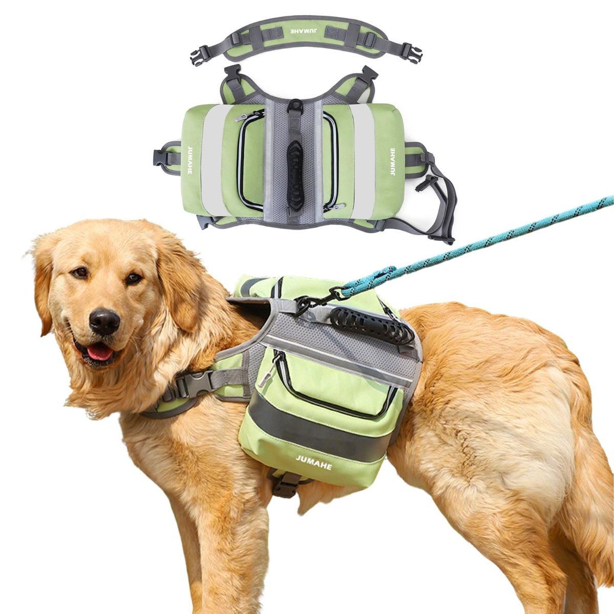 Dog Backpack for Medium & Large Dogs,Dog Pack Saddle Bag for Dogs for Hiking,Pet Backpack Harness with Reflective Strips,2 Capacious Side Pockets for Walking Running,Camouflage - Yellow - Size 2 Capacious Side Pockets