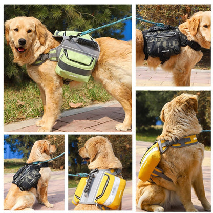 Dog Backpack for Medium & Large Dogs,Dog Pack Saddle Bag for Dogs for Hiking,Pet Backpack Harness with Reflective Strips,2 Capacious Side Pockets for Walking Running,Camouflage - Yellow - Size 2 Capacious Side Pockets