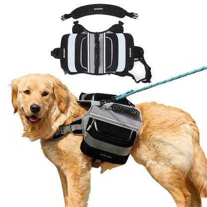 Dog Backpack for Medium & Large Dogs,Dog Pack Saddle Bag for Dogs for Hiking,Pet Backpack Harness with Reflective Strips,2 Capacious Side Pockets for Walking Running,Camouflage - Yellow - Size 2 Capacious Side Pockets
