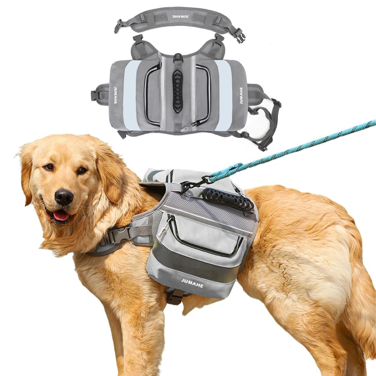 Dog Backpack for Medium & Large Dogs,Dog Pack Saddle Bag for Dogs for Hiking,Pet Backpack Harness with Reflective Strips,2 Capacious Side Pockets for Walking Running,Camouflage - Yellow - Size 2 Capacious Side Pockets