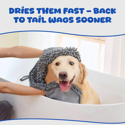 Dog Towel for Drying Dogs – Absorbent Microfiber Bath Towel with Hand Pockets, Super Absorbent & Fast Dry, Soft Microfiber, Fits Large & Small Dogs, Machine Washable & Reusable Pet Bath Towel（Gray）
