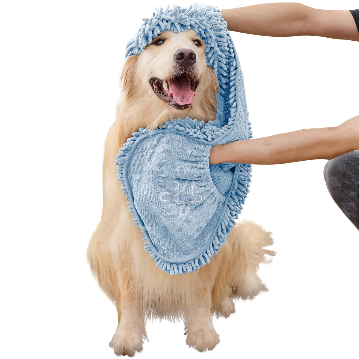 Dog Towel for Drying Dogs – Absorbent Microfiber Bath Towel with Hand Pockets, Super Absorbent & Fast Dry, Soft Microfiber, Fits Large & Small Dogs, Machine Washable & Reusable Pet Bath Towel（Blue）