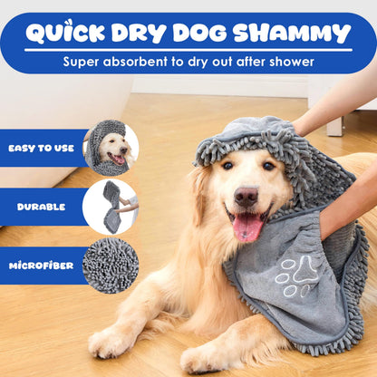 Dog Towel for Drying Dogs – Absorbent Microfiber Bath Towel with Hand Pockets, Super Absorbent & Fast Dry, Soft Microfiber, Fits Large & Small Dogs, Machine Washable & Reusable Pet Bath Towel（Blue）