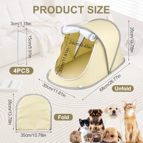 Portable Foldable Pet Tent for Cats Dogs Small Pets Indoor Outdoor Use (Gray)