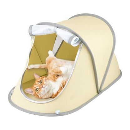 Portable Foldable Pet Tent for Indoor Outdoor Use, Perfect for Cats & Small Pets (Beige)