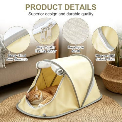 Portable Foldable Pet Tent for Indoor Outdoor Use, Perfect for Cats & Small Pets (Beige)