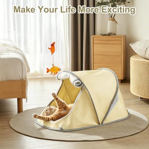 Portable Foldable Pet Tent for Indoor Outdoor Use, Perfect for Cats & Small Pets (Beige)