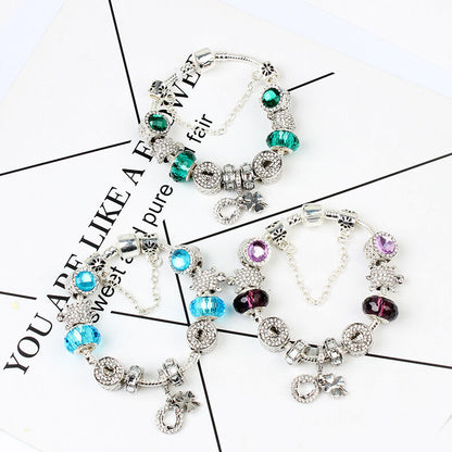 Charm Bracelet with Tortoise, Heart, Clover Pendant(Green,18cm)