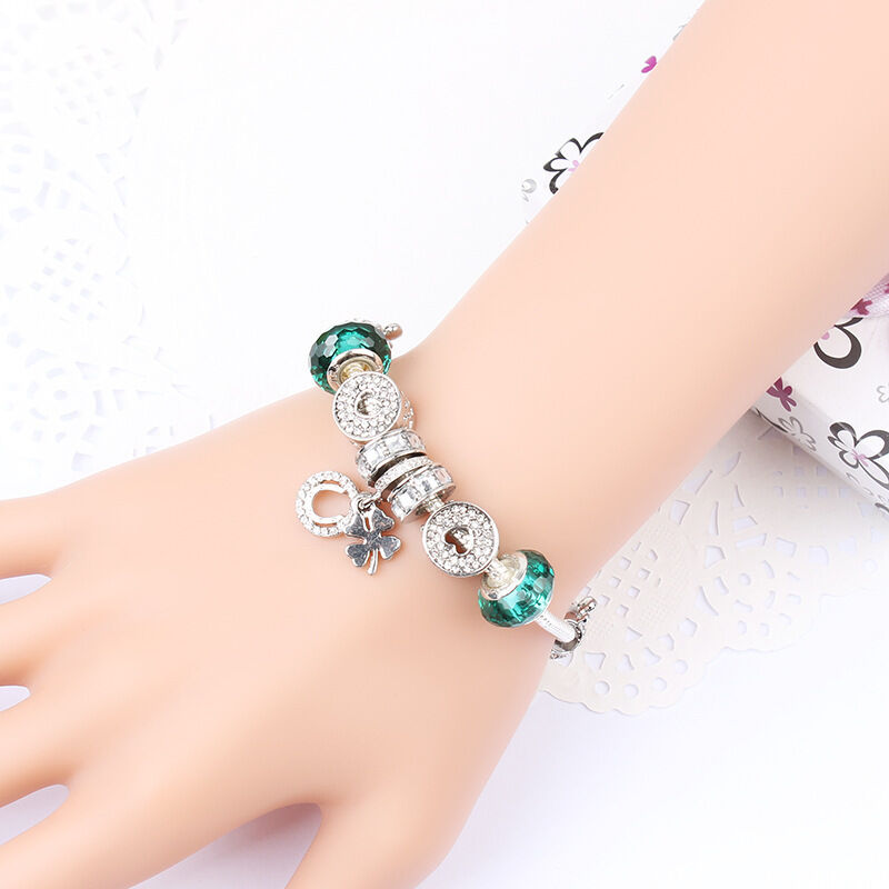 Charm Bracelet with Tortoise, Heart, Clover Pendant(Green,19cm)