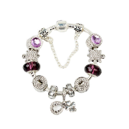 Charm Bracelet with Tortoise, Heart, Clover Pendant(Purple,18cm)