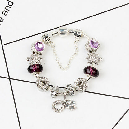 Charm Bracelet with Tortoise, Heart, Clover Pendant(Purple,18cm)