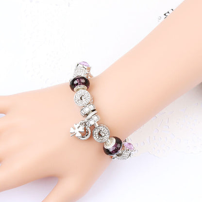 Charm Bracelet with Tortoise, Heart, Clover Pendant(Purple,19cm)