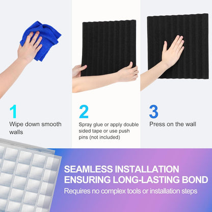 JBER Acoustic Panels  Foam Wedges 48pcs 30x30x2.5cm for Soundproof Padding Wall