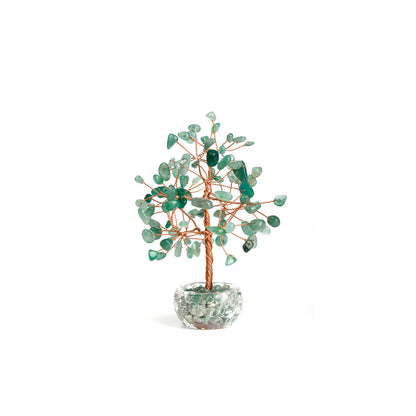 Aventurine - Green Crystal Natural Crystal Wealth Tree -Feng Shui Decor, Elegant Office Desk Ornament