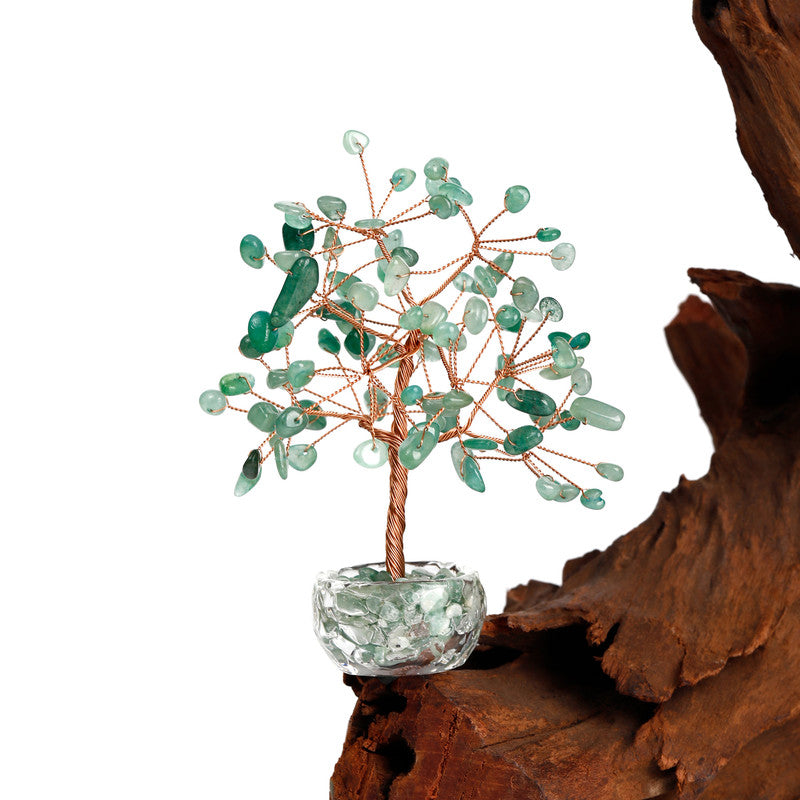 Aventurine - Green Crystal Natural Crystal Wealth Tree -Feng Shui Decor, Elegant Office Desk Ornament