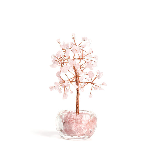 Pink Crystal Wealth Tree -Feng Shui Decor, Elegant Office Desk Ornament