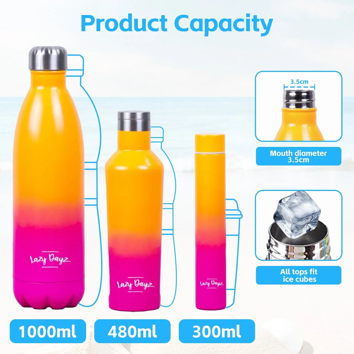 Lazy Dayz Daily Drink Bottle 500ml - Orange Pink Ombre