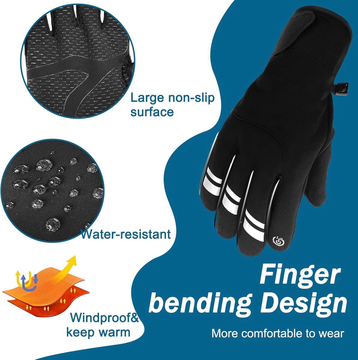 Gloves - Cycling Gloves - Winter Gloves - Sports Gloves - Touchscreen Winter Gloves - Winter Cycling Gloves - Men's - Heated - Waterproof - Warmly Lined - For Motorcycling and Skiing - Grijs(M)