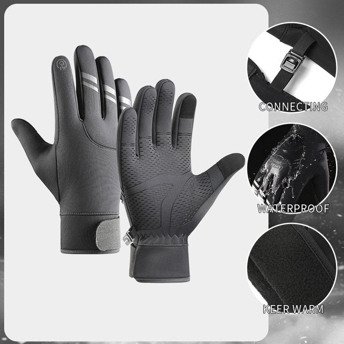 Gloves - Cycling Gloves - Winter Gloves - Sports Gloves - Touchscreen Winter Gloves - Winter Cycling Gloves - Men's - Heated - Waterproof - Warmly Lined - For Motorcycling and Skiing - Grijs(M)