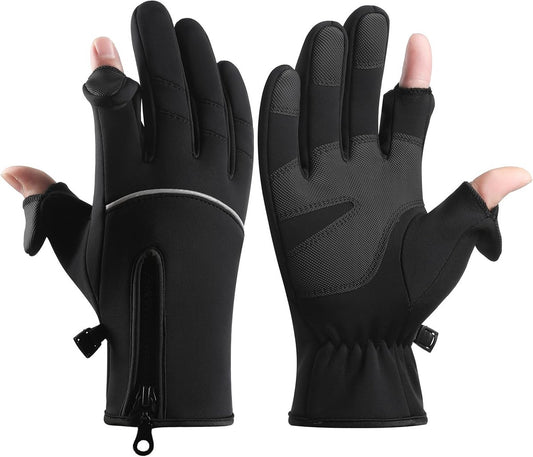 Men's and Women's Winter Gloves - 2-Finger Touchscreen Gloves - Running Gloves - Cycling Gloves - Driving Gloves - Warm Gloves - Winter Fishing Gloves - Black